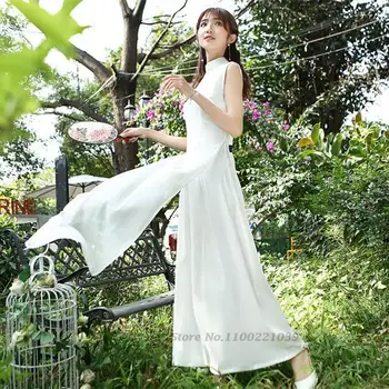 2022 moterų satino suknelė aodai vietnamas drabužių cheongsam aodai vietnamas suknelė kinijos tradicinės rankovių cheongsam suknelė qipao 0