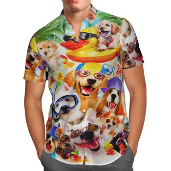 Juokingi Šunys 3D Atspausdintas Paplūdimio Havajų 2021 M. Vasaros Marškinėliai trumpomis Rankovėmis Marškiniai Streetwear Negabaritinių 5XL Camisa Socialinės Chemise Homme 0