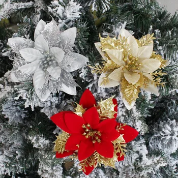 Kalėdinė Dekoracija Modeliavimas Gėlių Trijų sluoksnių Plastikiniai Trijų matmenų Netikrų Gėlių Su Aukso Milteliai Kalėdos Festivalis Prekes 0