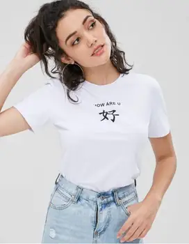 Trumpas Rankovės Grafinis Tees Viršūnės, Kaip Yra U T Shirt Moterims, Juokinga, Kinų Raštas, Laiškas Grafinis T-Shirt 0